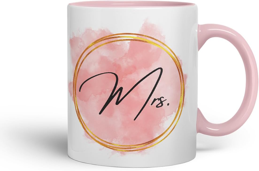 Vixar Mr and Mrs Watercolour Wedding Couple Mugs – Coloured Ceramic Mugs Cups Gift, 11oz, Set of 2