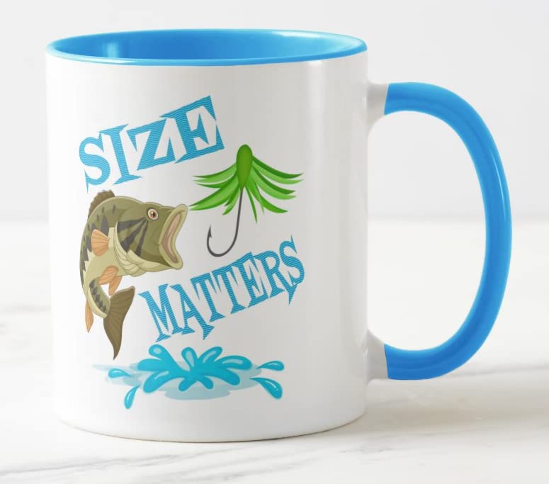 Vixar Size Matters Fish Fishing Fan Coloured Mug Cup Gift Birthday Work Office Christmas Tea Coffee