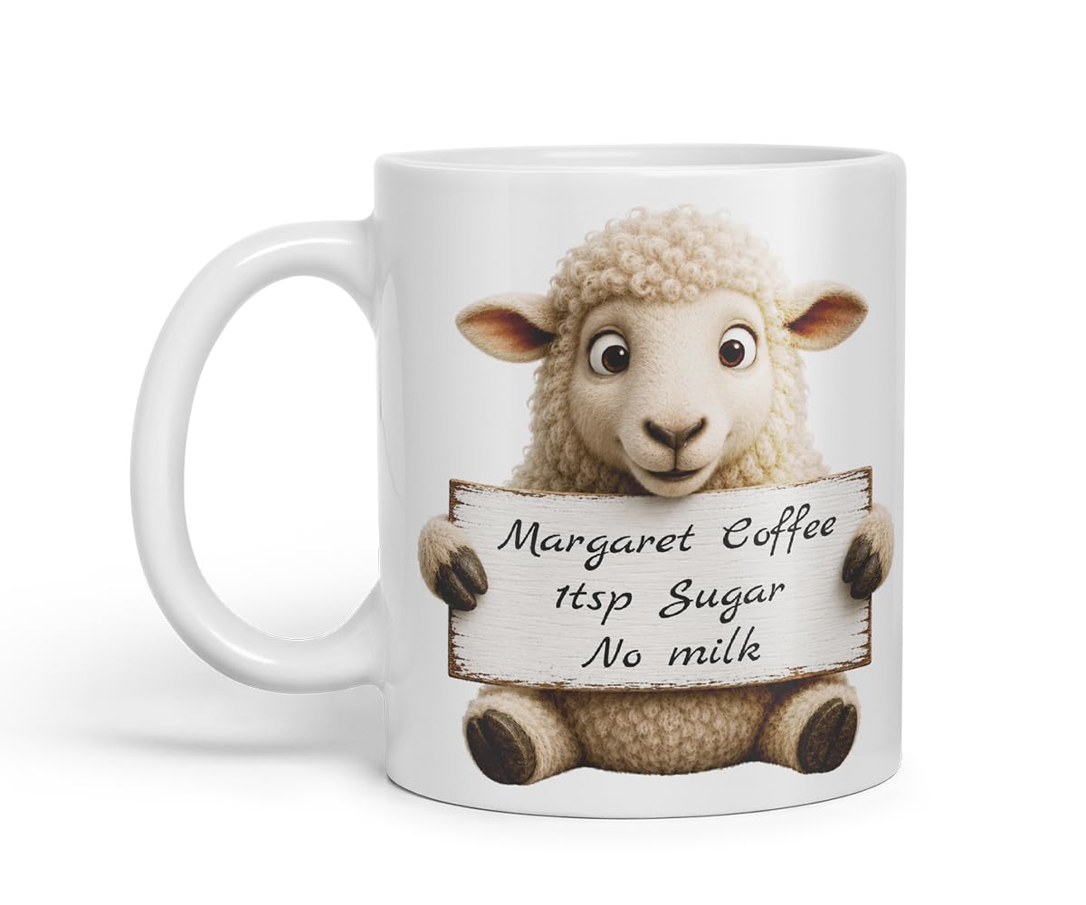Vixar Personalised Sheep Mug with Name or Custom Message – Cute Animal Coloured Ceramic Mug Cup Gift, 11oz (Black)