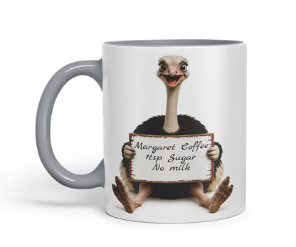 Vixar Personalised Ostrich Mug with Name or Custom Message – Cute Animal Coloured Ceramic Mug Cup Gift, 11oz (Black)