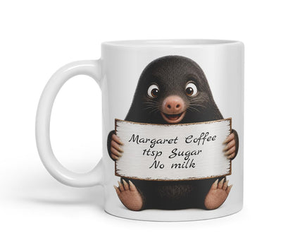 Vixar Personalised Mole Mug with Name or Custom Message – Cute Animal Coloured Ceramic Mug Cup Gift, 11oz (Black)