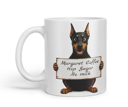Vixar Personalised Doberman Dog Pet Mug with Name or Custom Message – Cute Animal Coloured Ceramic Mug Cup Gift, 11oz (Black)