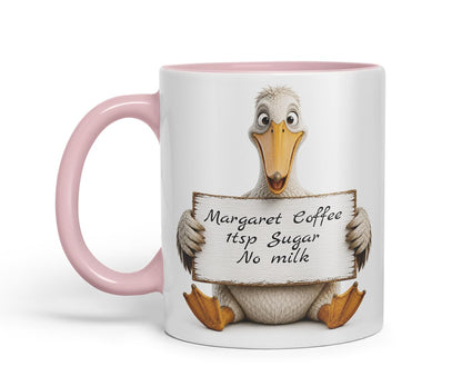 Vixar Personalised Pelican Mug with Name or Custom Message – Cute Animal Coloured Ceramic Mug Cup Gift, 11oz (Black)
