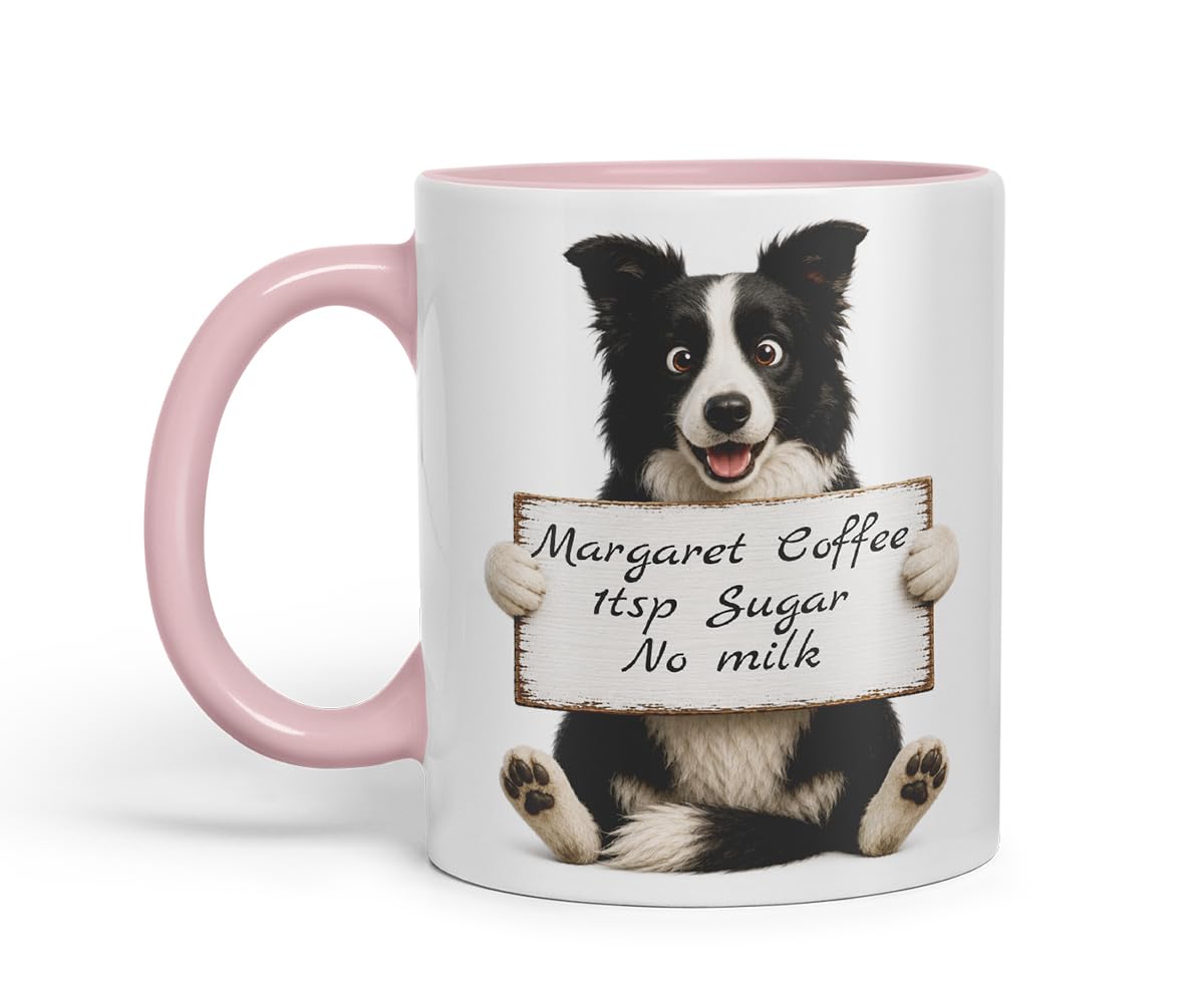 Vixar Personalised Border Collie Mug with Name or Custom Message – Cute Animal Coloured Ceramic Mug Cup Gift, 11oz (Black)