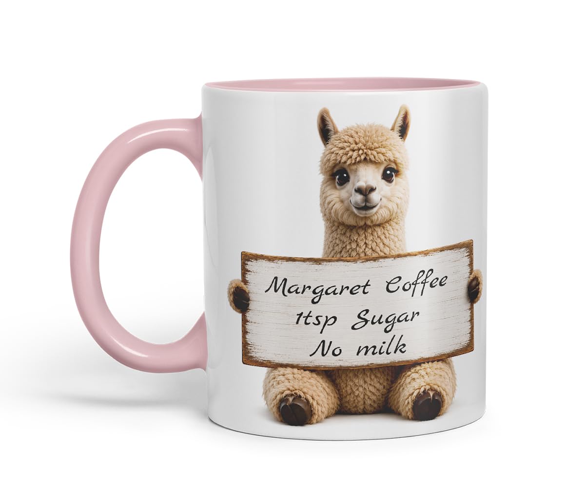 Vixar Personalised Alpaca Mug with Name or Custom Message – Cute Animal Coloured Ceramic Mug Cup Gift, 11oz (Black)