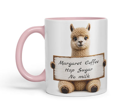 Vixar Personalised Alpaca Mug with Name or Custom Message – Cute Animal Coloured Ceramic Mug Cup Gift, 11oz (Black)