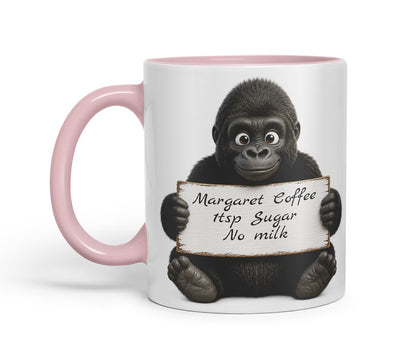 Vixar Personalised Gorilla Mug with Name or Custom Message – Cute Animal Coloured Ceramic Mug Cup Gift, 11oz (Black)