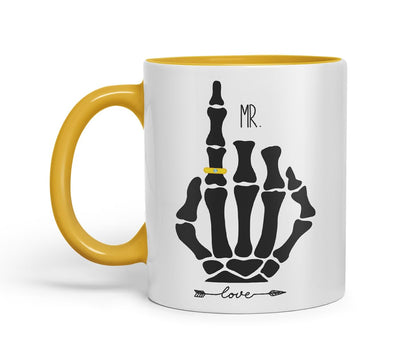 Vixar Mr Skeleton Hand Wedding Ring Couple Mug – Coloured Ceramic Mug Cup Gift, 11oz (Black)