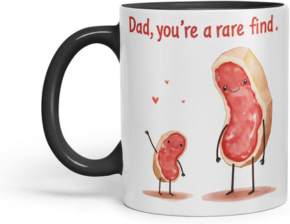 Vixar Dad You're A Rare Find Funny Peanut Father's Day Mug – Coloured Mug Cup Gift, 11oz (Black)