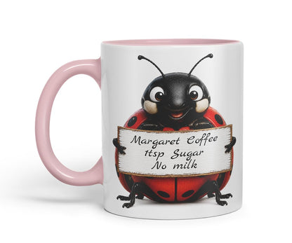 Vixar Personalised Ladybird Mug with Name or Custom Message – Cute Animal Coloured Ceramic Mug Cup Gift, 11oz (Black)