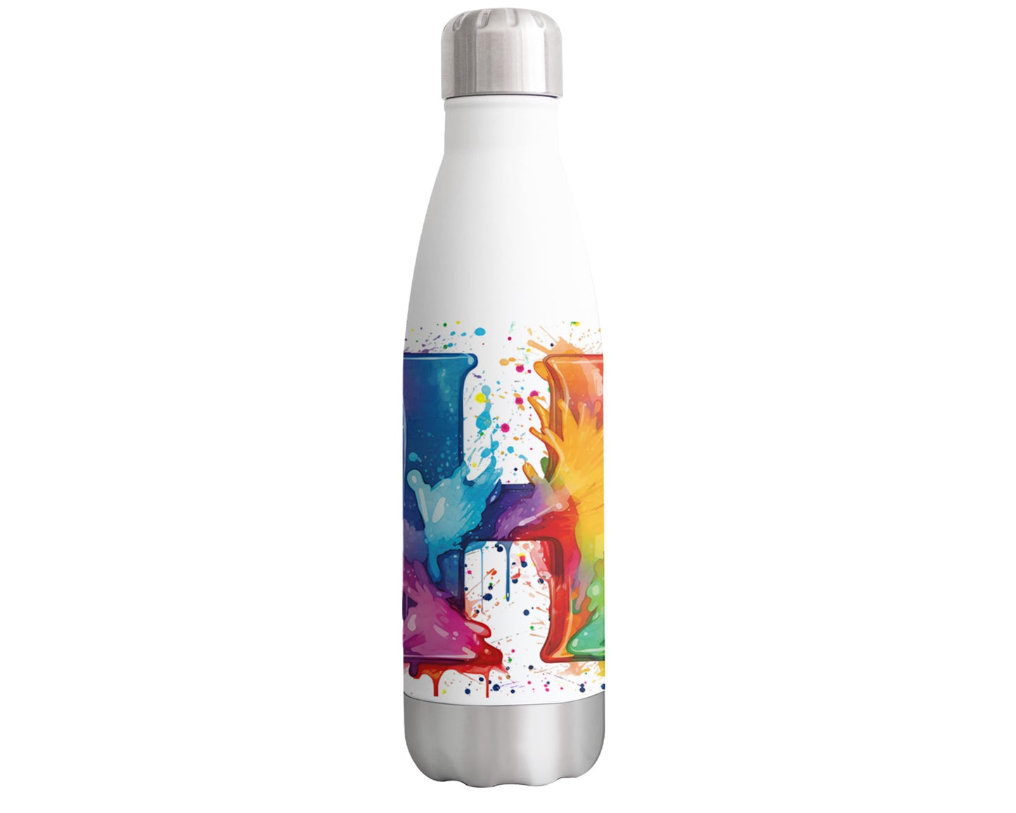 Letters Alphabet A-Z Monogram Watercolour Bottle double Wall insulated Stainless steel sport Drinks 500ml