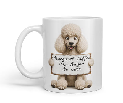 Vixar Personalised Poodle Mug with Name or Custom Message – Cute Animal Coloured Ceramic Mug Cup Gift, 11oz (Black)