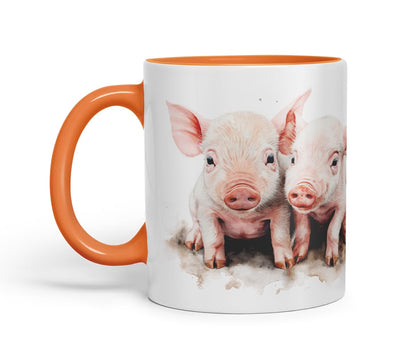 Vixar Watercolour Piglets Farm Pig aninams Mug – Coloured Ceramic Mug Cup Gift, 11oz (Black)