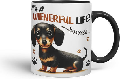 Vixar It’s A Wienerful Life Dachshund Dog Mug – Coloured Ceramic Mug Cup Gift, 11oz (Black)