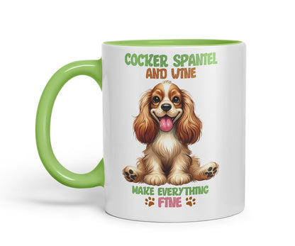 Vixar Cocker Spaniel and Wine Make Everything Fine Dog Mug – Coloured Ceramic Mug Cup Gift, 11oz (Black)