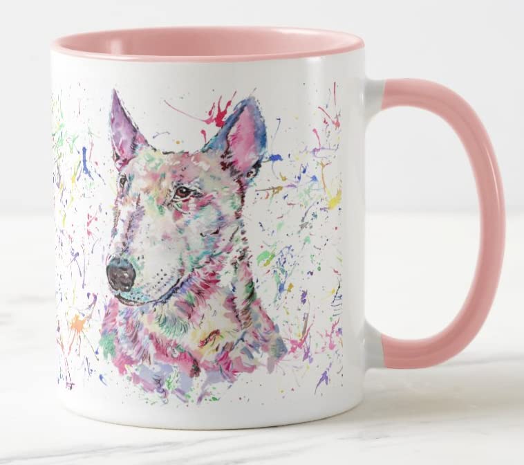 Vixar Bully English Bull Terrier Dog Pet Watercolour Art Coloured Mug Cup Gift Birthday Work Office Christmas Tea Coffee