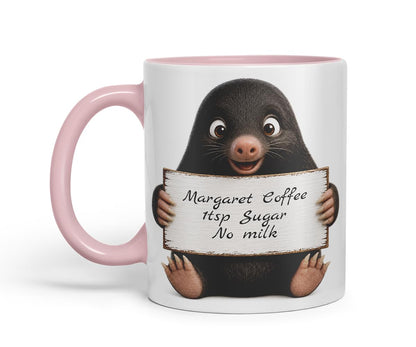 Vixar Personalised Mole Mug with Name or Custom Message – Cute Animal Coloured Ceramic Mug Cup Gift, 11oz (Black)