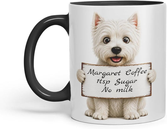 Vixar Personalised Westie Dog Mug with Name or Custom Message – Cute Animal Coloured Ceramic Mug Cup Gift, 11oz (Black)