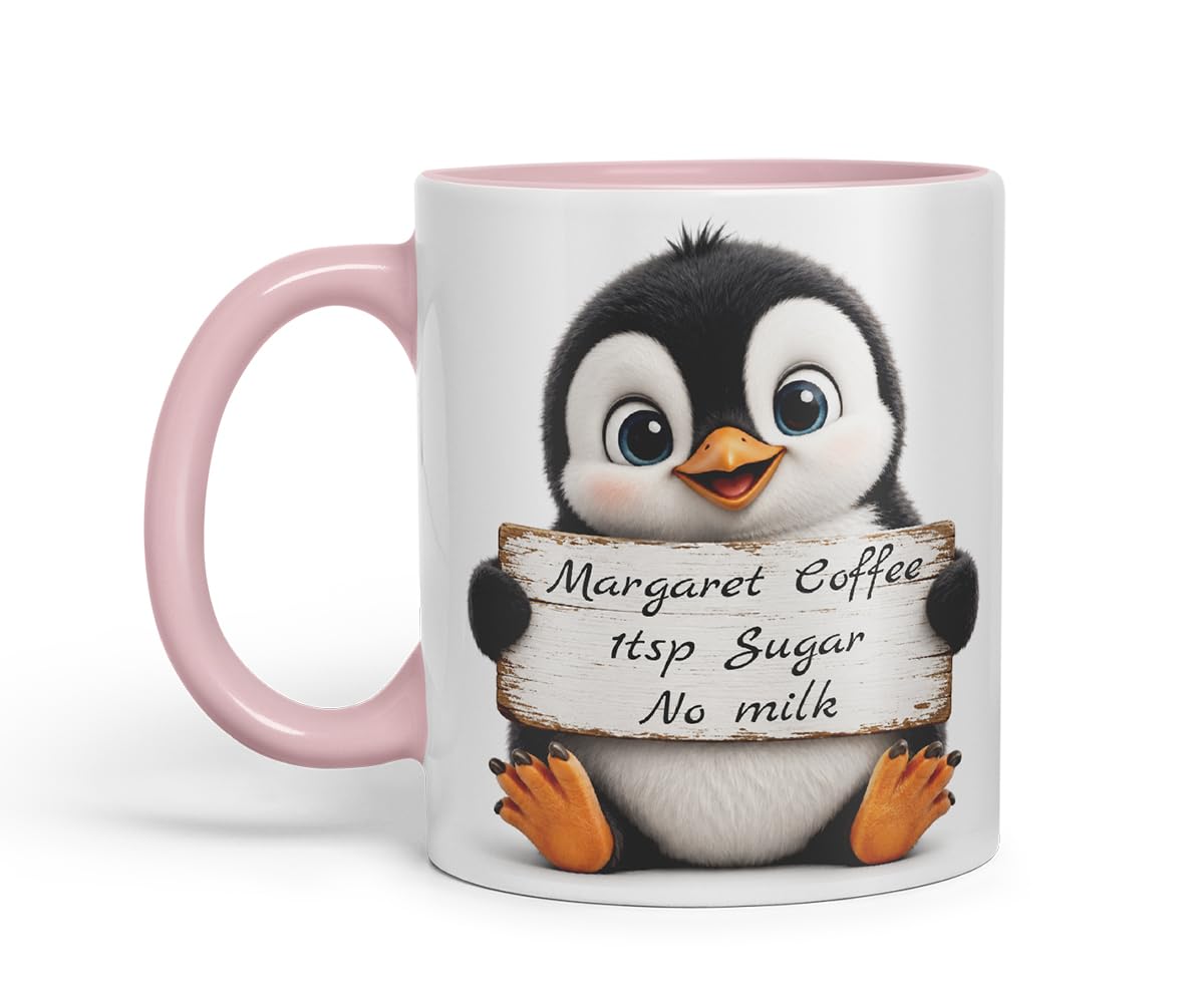 Vixar Personalised Penguin Mug with Name or Custom Message – Cute Animal Coloured Ceramic Mug Cup Gift, 11oz (Black)