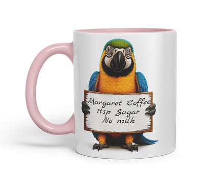 Vixar Personalised Parrot Mug with Name or Custom Message – Cute Animal Coloured Ceramic Mug Cup Gift, 11oz (Black)