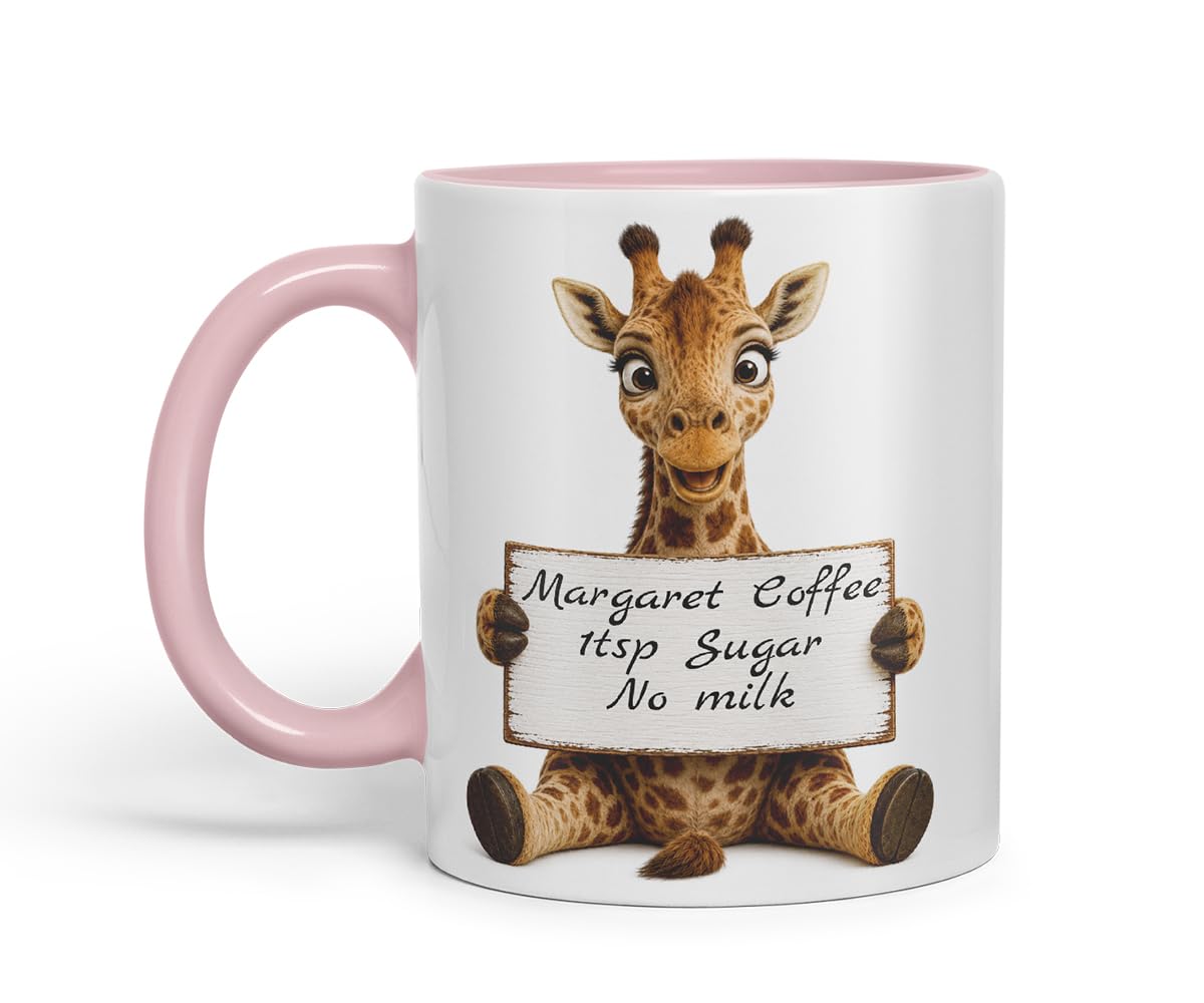 Vixar Personalised Giraffe Mug with Name or Custom Message – Cute Animal Coloured Ceramic Mug Cup Gift, 11oz (Black)