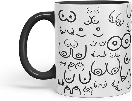 Vixar Feminine Body Woman Breasts, Tits, Line Art Mug – Coloured Ceramic Mug Cup Gift, 11oz (Black)