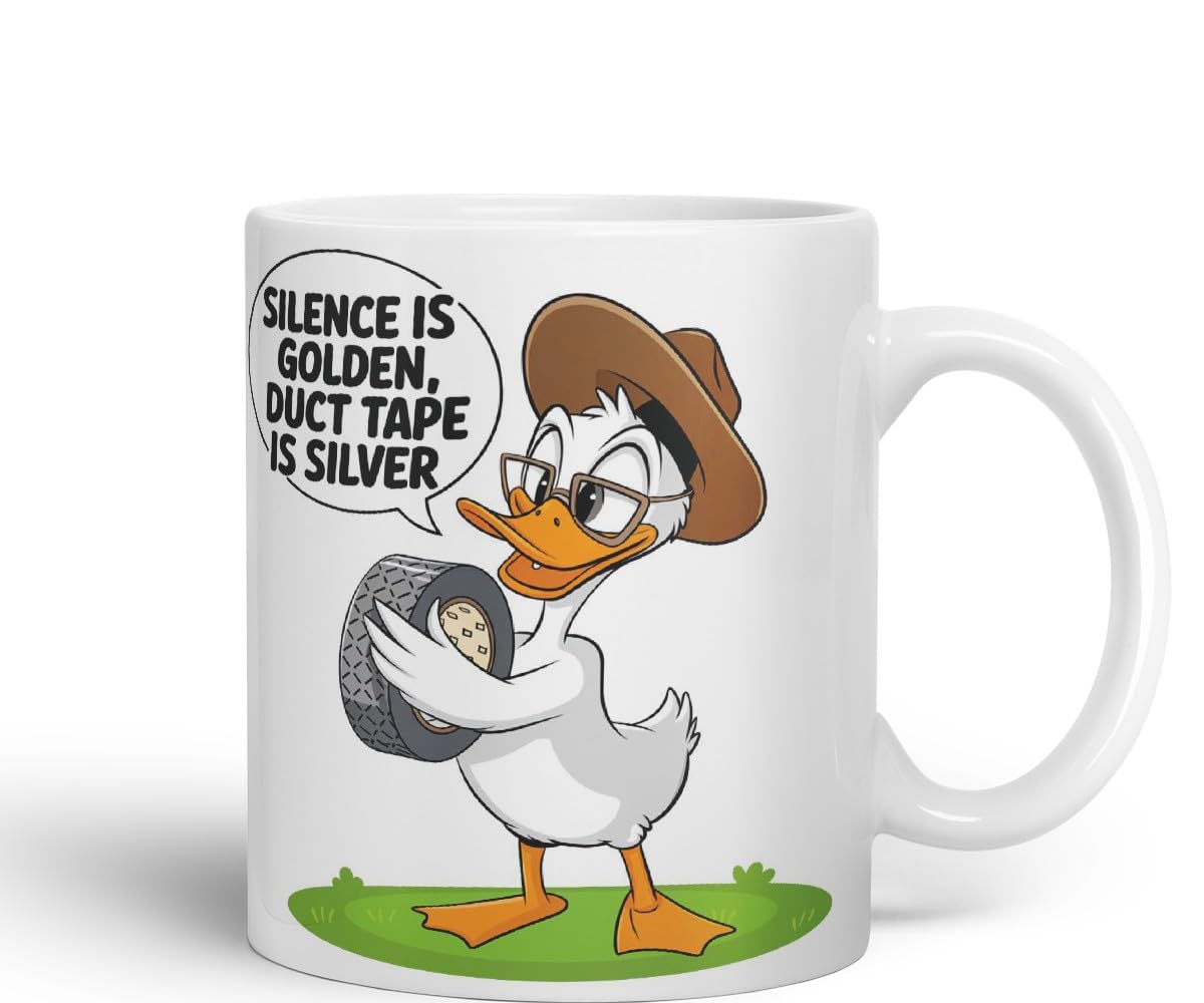 Vixar Silence is Golden Duct Tape is Silver – Coloured Ceramic Mug Cup Gift, 11oz (Black)