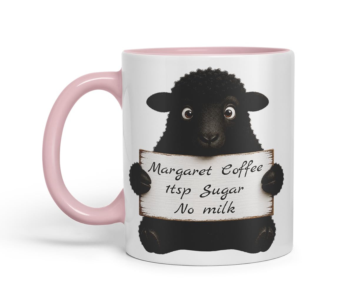 Vixar Personalised Black Sheep Mug with Name or Custom Message – Cute Animal Coloured Ceramic Mug Cup Gift, 11oz (Black)
