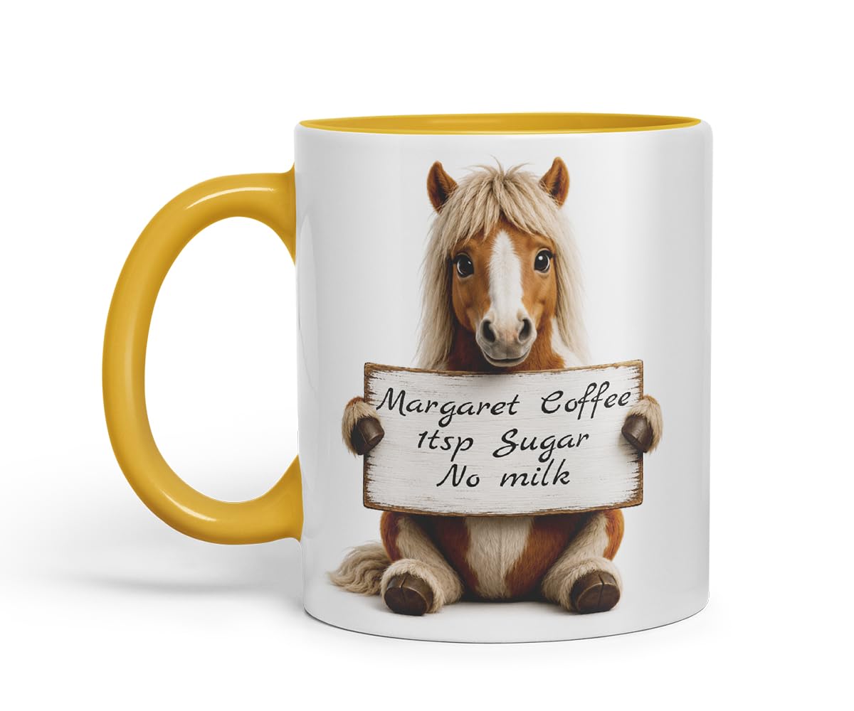 Vixar Personalised Pony Mug with Name or Custom Message – Cute Animal Coloured Ceramic Mug Cup Gift, 11oz (Black)