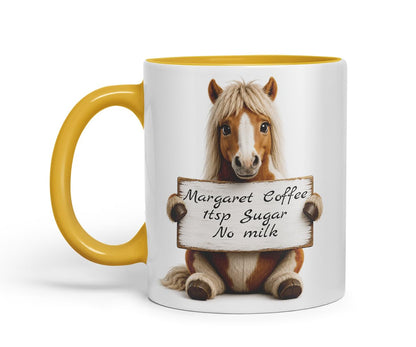 Vixar Personalised Pony Mug with Name or Custom Message – Cute Animal Coloured Ceramic Mug Cup Gift, 11oz (Black)