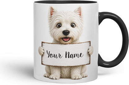 Vixar Personalised Westie Dog Mug with Name or Custom Message – Cute Animal Coloured Ceramic Mug Cup Gift, 11oz (Black)