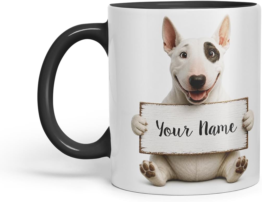 Vixar Personalised English Bulldog Dog Pet Mug with Name or Custom Message – Cute Animal Coloured Ceramic Mug Cup Gift, 11oz (Black)