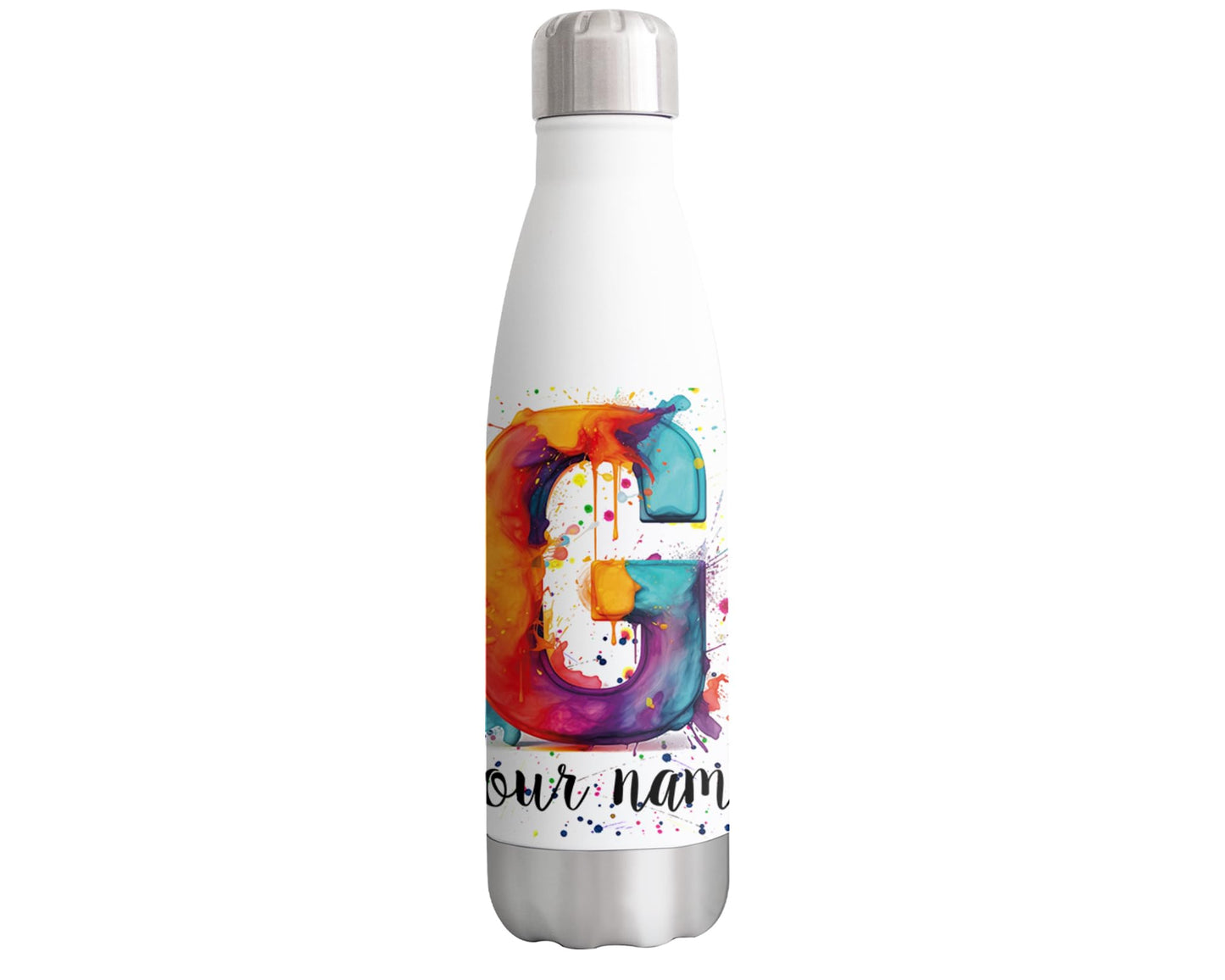 Personalised Letters A-Z Alphabet Monogram Watercolour Bottle Custom Personalized double Wall insulated Stainless steel sport Drinks 500ml