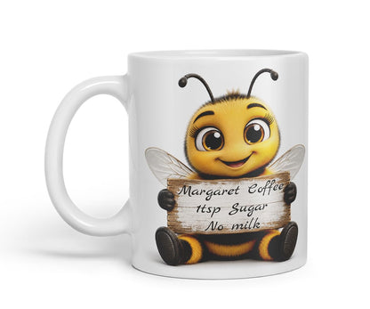Vixar Personalised Bee Mug with Name or Custom Message – Cute Animal Coloured Ceramic Mug Cup Gift, 11oz (Black)