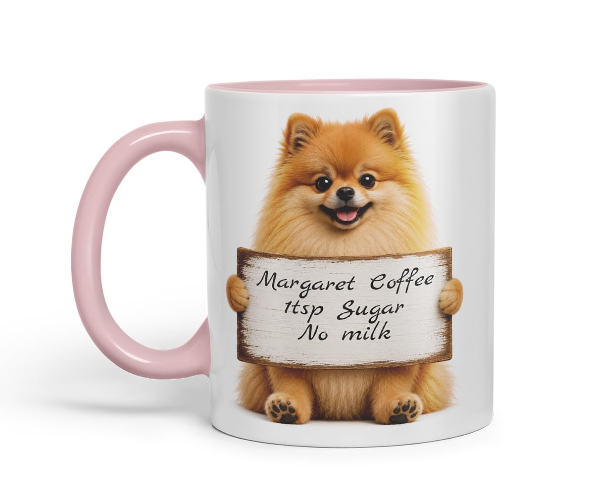 Vixar Personalised Pomeranian Mug with Name or Custom Message – Cute Animal Coloured Ceramic Mug Cup Gift, 11oz (Black)