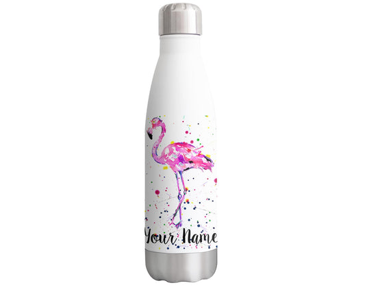 Vixar Flamingo Personalised Custom Bottle with your Text/name Bird animals Watercolour Bottle Double Wall Insulated Stainless Steel Sport Drinks 500ml