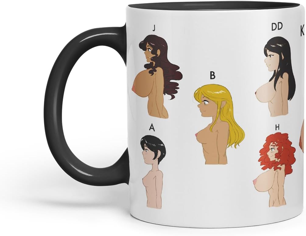 Vixar Kittyhawk Alphabet Woman Bust, Breasts Character Mug – Coloured Ceramic Mug Cup Gift, 11oz (Black)