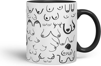 Vixar Feminine Body Woman Breasts, Tits, Line Art Mug – Coloured Ceramic Mug Cup Gift, 11oz (Black)
