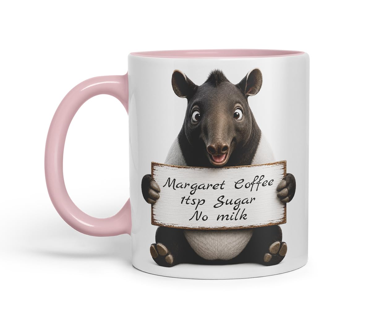 Vixar Personalised Tapir Mug with Name or Custom Message – Cute Animal Coloured Ceramic Mug Cup Gift, 11oz (Black)
