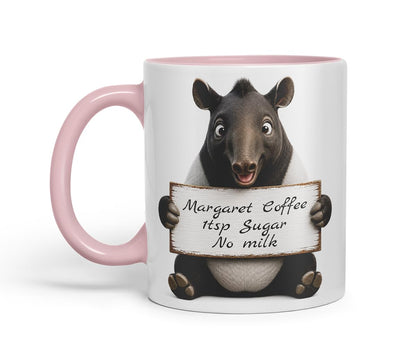 Vixar Personalised Tapir Mug with Name or Custom Message – Cute Animal Coloured Ceramic Mug Cup Gift, 11oz (Black)