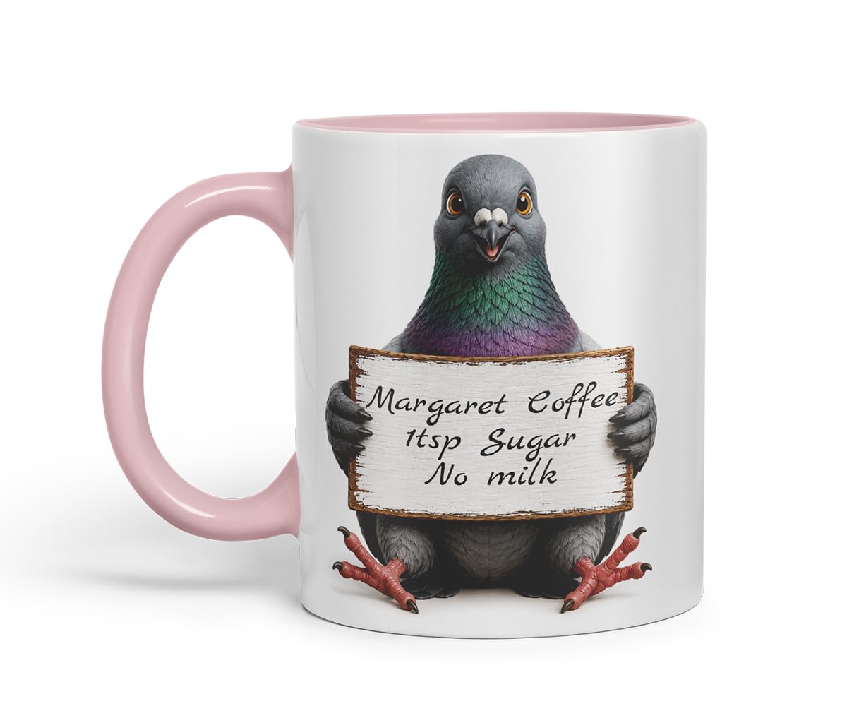 Vixar Personalised Pigeon Mug with Name or Custom Message – Cute Animal Coloured Ceramic Mug Cup Gift, 11oz (Black)