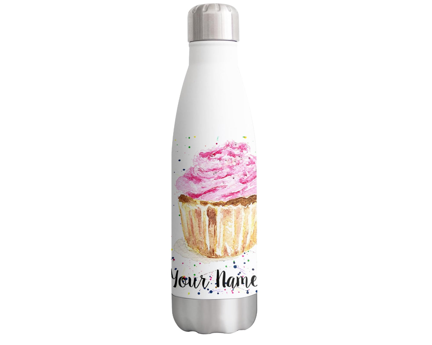 Vixar Cupcake Personalised Custom Bottle with your Text/name cake Watercolour Bottle Double Wall Insulated Stainless Steel Sport Drinks 500ml