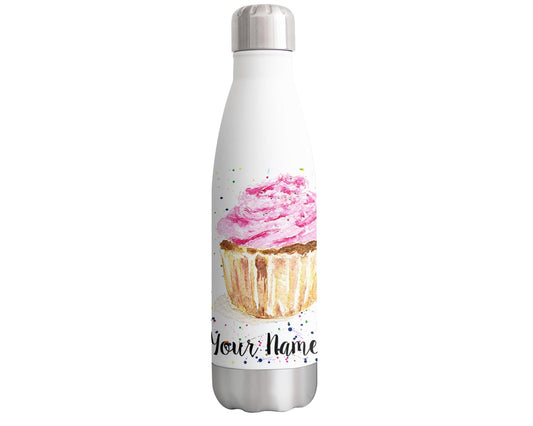 Vixar Cupcake Personalised Custom Bottle with your Text/name cake Watercolour Bottle Double Wall Insulated Stainless Steel Sport Drinks 500ml