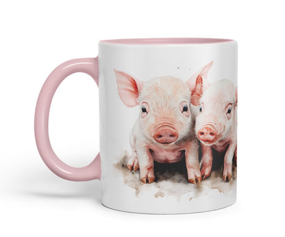 Vixar Watercolour Piglets Farm Pig aninams Mug – Coloured Ceramic Mug Cup Gift, 11oz (Black)