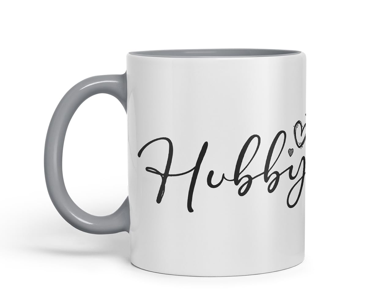 Vixar Hubby Script Wedding Ring Couple Mug – Coloured Ceramic Mug Cup Gift, 11oz (Black)