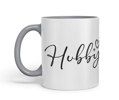 Vixar Hubby Script Wedding Ring Couple Mug – Coloured Ceramic Mug Cup Gift, 11oz (Black)