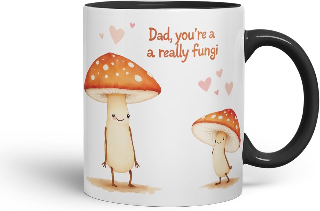 Vixar Dad You're A Really Fungi Funny Mushroom Father's Day Mug – Coloured Mug Cup Gift, 11oz (Black)