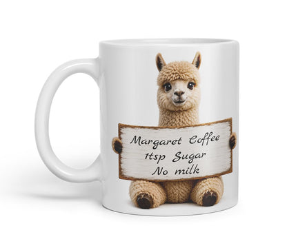 Vixar Personalised Alpaca Mug with Name or Custom Message – Cute Animal Coloured Ceramic Mug Cup Gift, 11oz (Black)