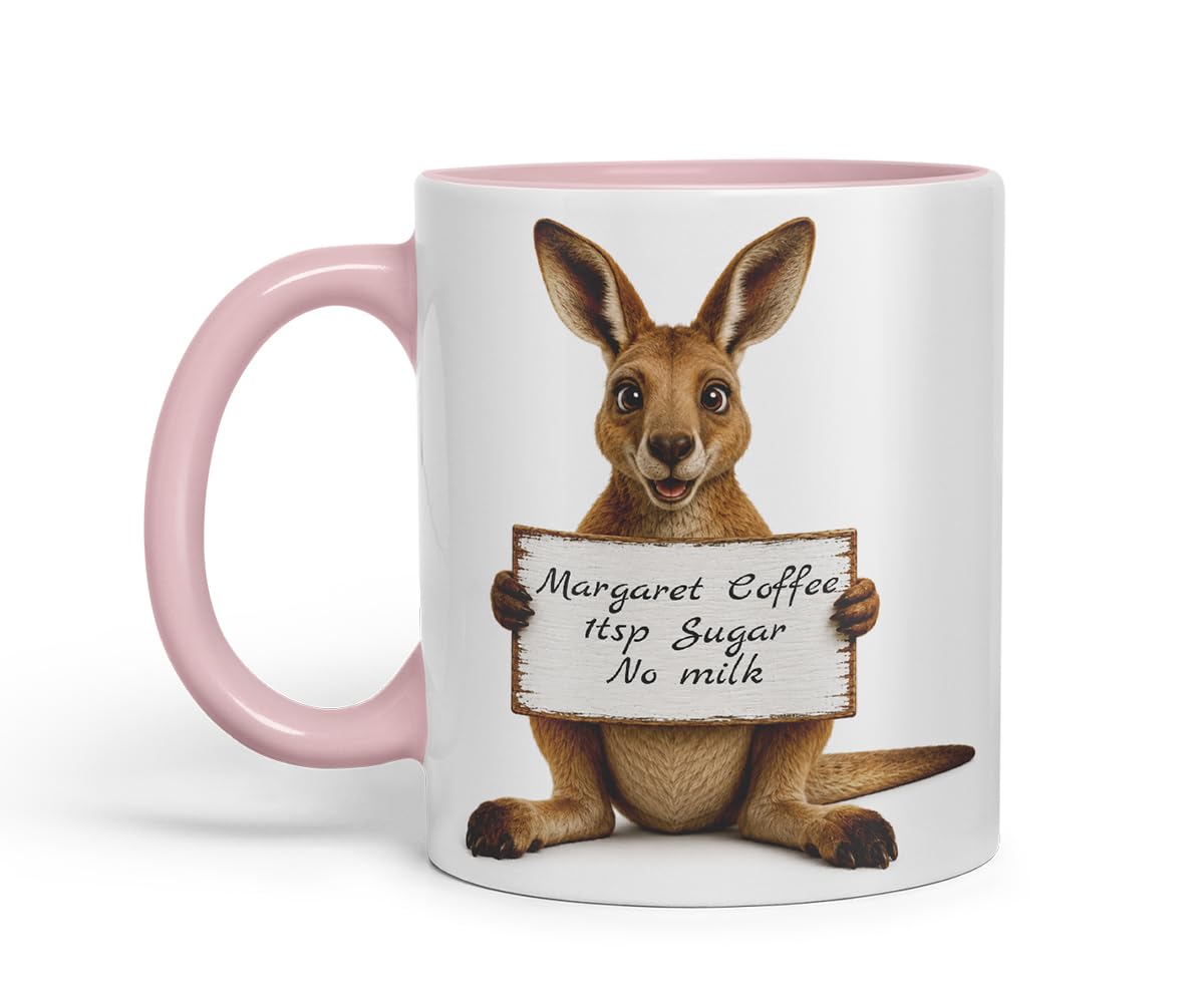 Vixar Personalised Kangaroo Mug with Name or Custom Message – Cute Animal Coloured Ceramic Mug Cup Gift, 11oz (Black)