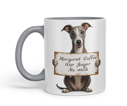 Vixar Personalised Greyhound Mug with Name or Custom Message – Cute Animal Coloured Ceramic Mug Cup Gift, 11oz (Black)
